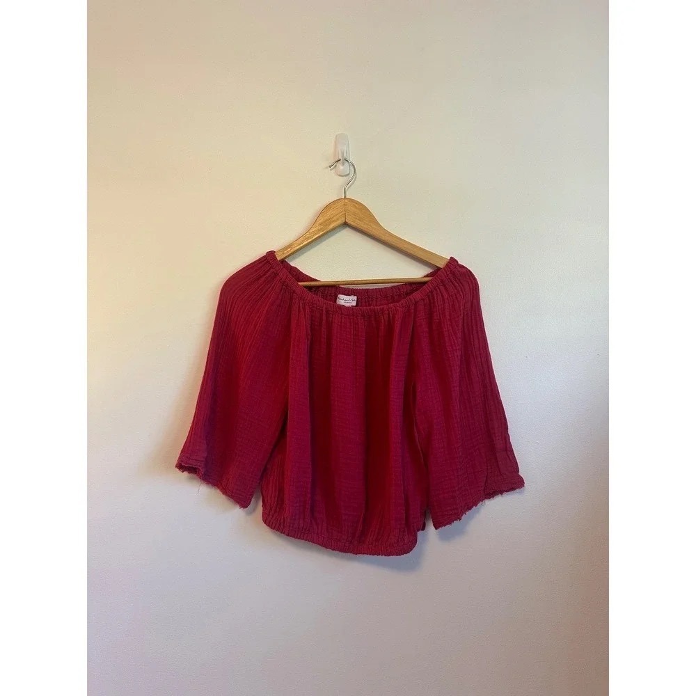 Michael Stars Pink Gauze Off The Shoulder 3/4 Sleeve‎ Cotton Top | Size Small